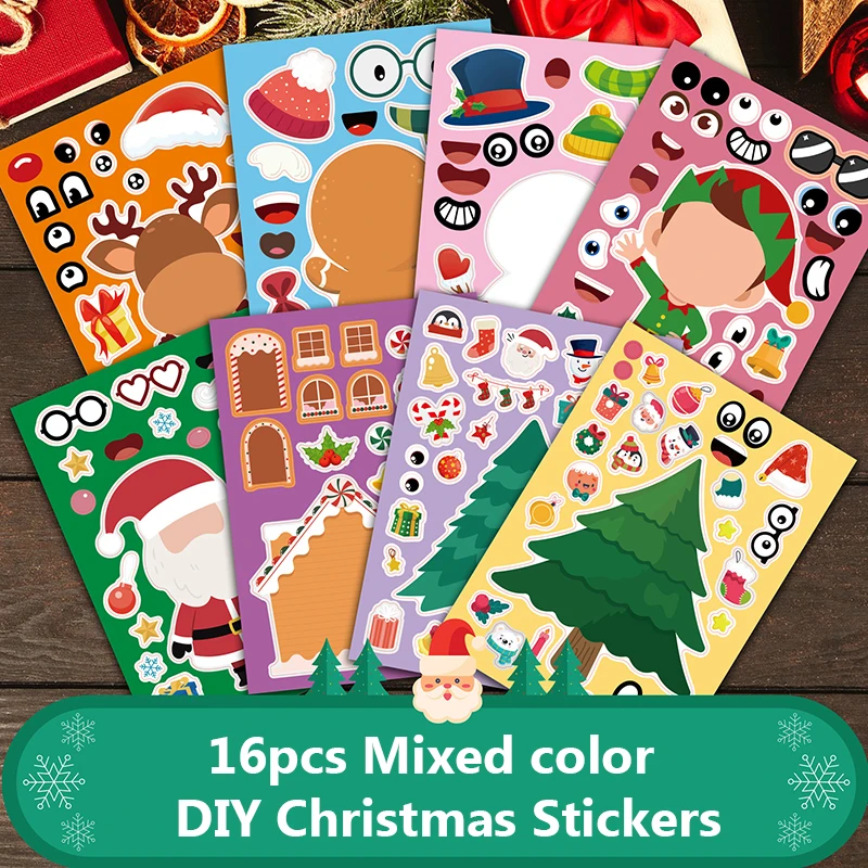 

16 Новогодние поздравления рождественские наклейки олень Дед Мороз Снеговик детские подарки наклейки скейтборды этикетки DIY
