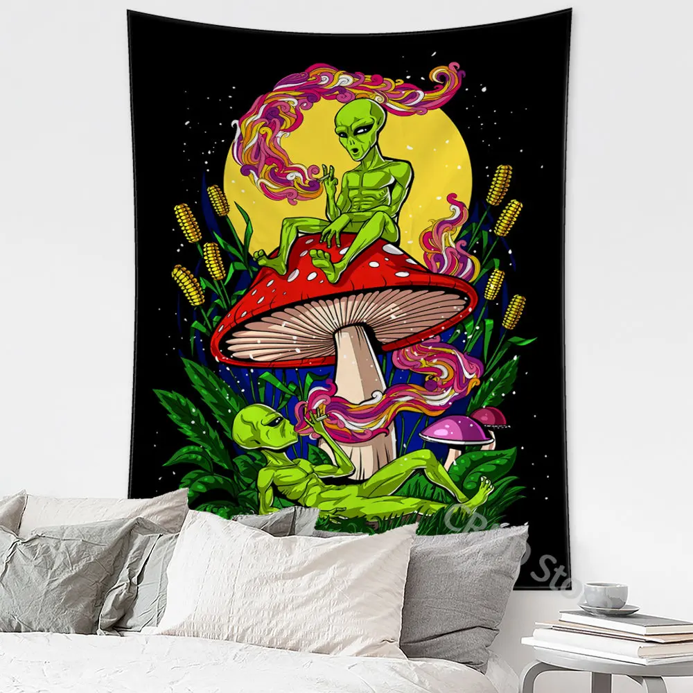 

Alien Tapestry Mandala Hippie Psychedelic Art Mushroom Eye Black Wall Hanging Living Room Home Dorm Decor Cloth 1