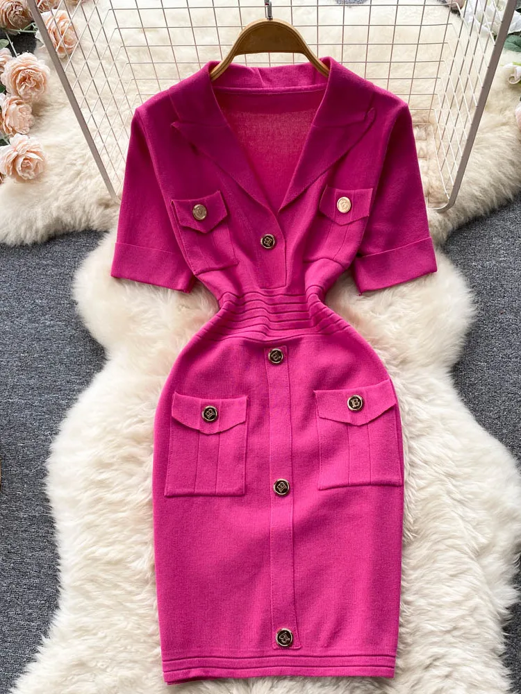 

Женское трикотажное платье Foamlina, корейское модное однотонное летнее платье с V-образным вырезом и коротким рукавом, облегающее эластичное м...