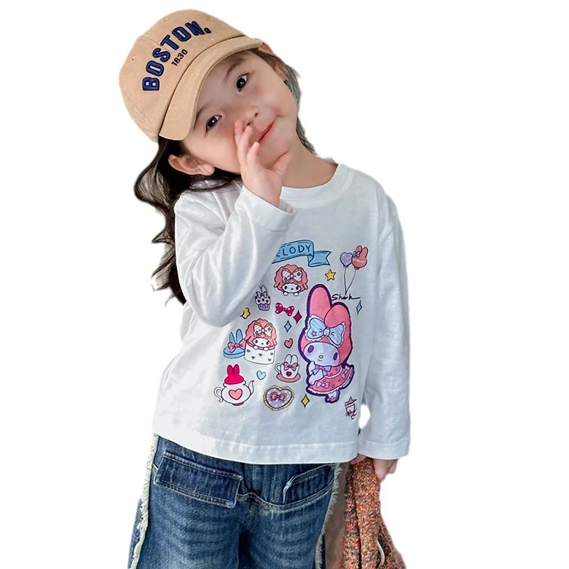 

Sanrio My Melody Cinnamoroll Girls Long Sleeve Bottoming Shirt New Autumn Children's Clothing Cute Cartoon Print T-shirt Tops