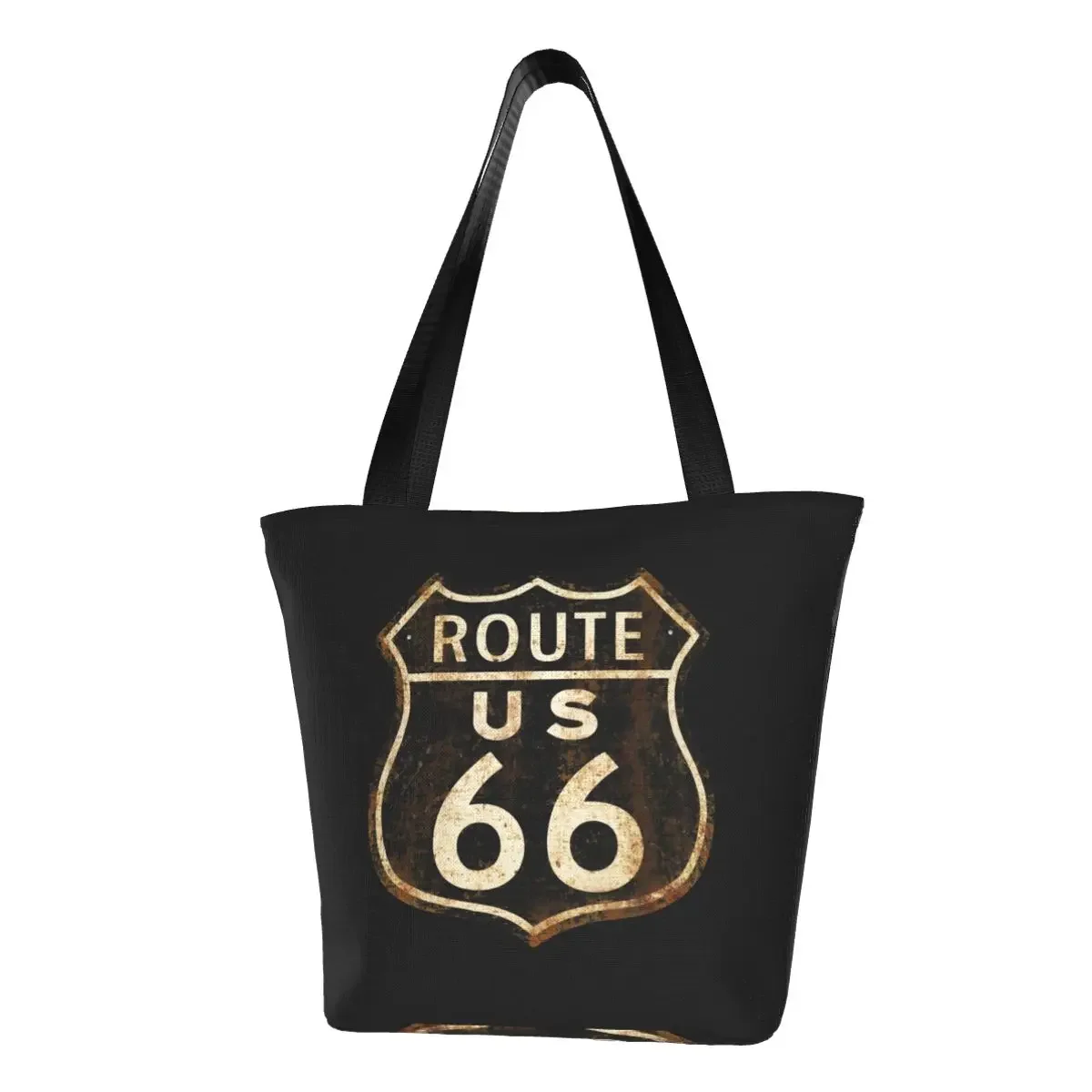 

Recycling Vintage US Route 66 Shopping Bag Women Canvas Shoulder Tote Bag Durable Grocery Shopper Bags