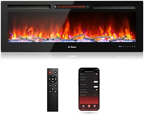 

Smart WiFi Infrared Fireplace with Sound Crackling and Realistic Flame, 1500W Quartz Heater, Recessed or Mounted, Adjustable F
