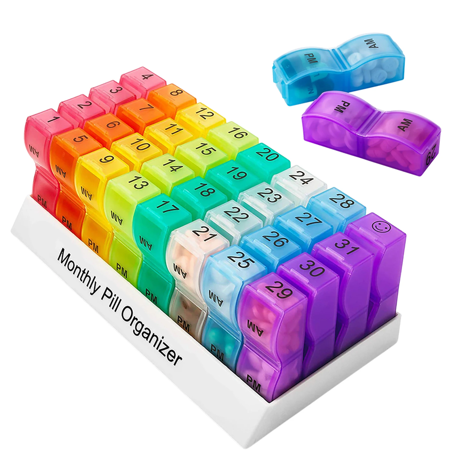 

Monthly Pill Organizer 32 Compartments Dispenser Convenient Quick Take Travel Container Pill Seven Day Storage Box For Elderly