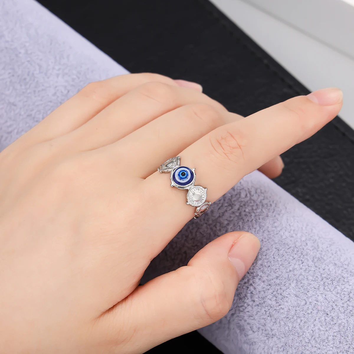 Original Design Devil's Eye Ring Blue Eye Ring Multi Style Design Flower Alloy Opening Adjustable Men's and Women's Rings