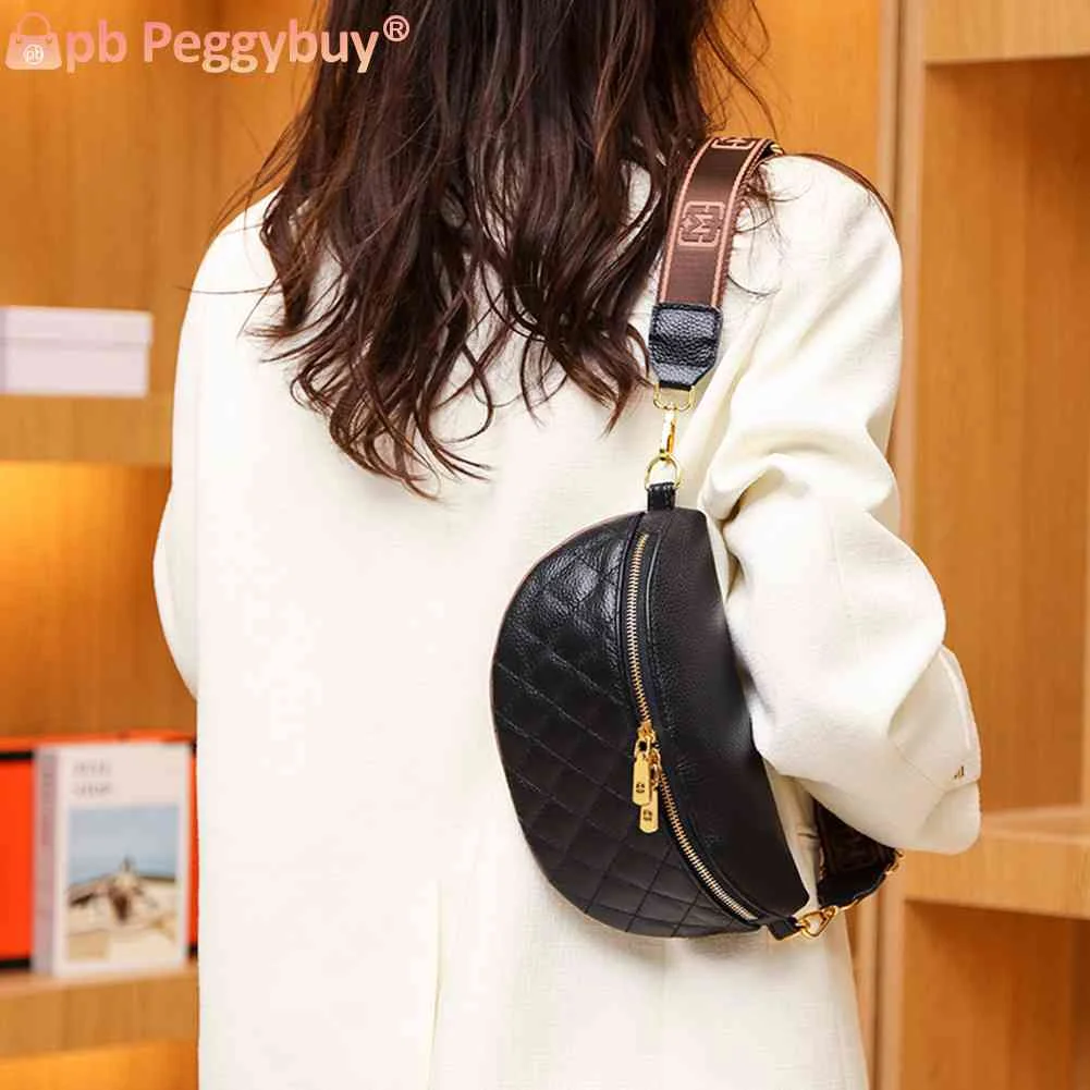 

Поясная Сумка из воловьей кожи, Забавный кошелек с широким плечевым ремнем, с ромбовидным узором, однотонная простая сумочка на молнии для ж...