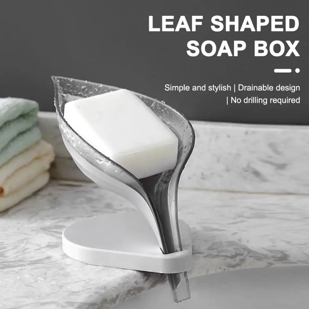 

Toilet Laundry Soap Holder Portable Leaf Shape Soap Rack Tray For Basin With Drain For Bathroom Shower Suction Cup Soap Dish Box