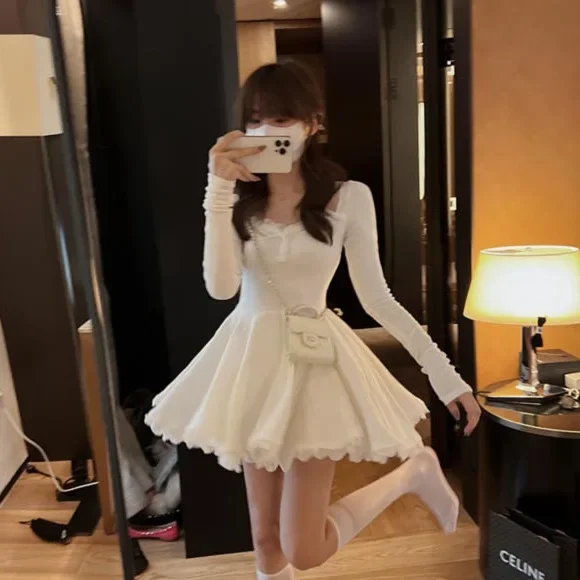 Элегантное платье А-силуэта с длинным рукавом для женщин Новое поступление