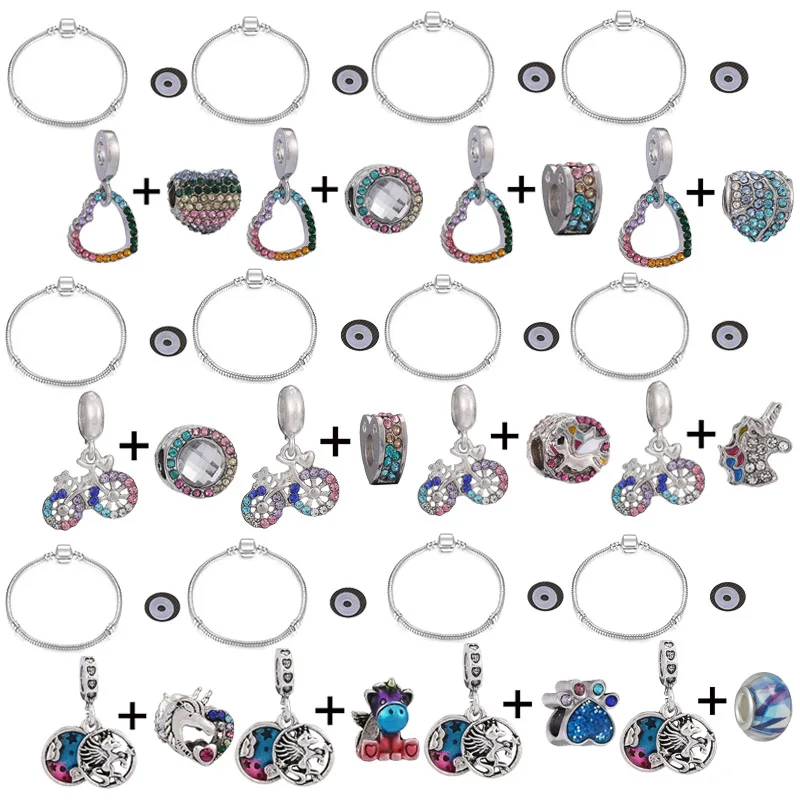 

High Quality Colorful Unicorn Beads Fit Silver Plated Snake Chain Bracelet For Women Fashion Brand Jewelry Gift Making