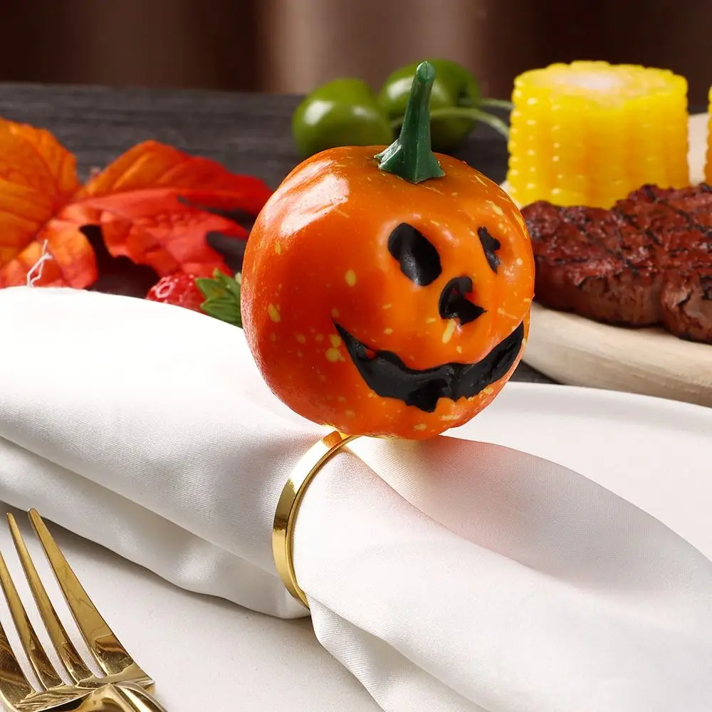

2pcs Metal Halloween Napkin Buckle Gold Powder Pumpkin Pumpkin Mouth Ring Gifts Napkin Rings for Halloween Party