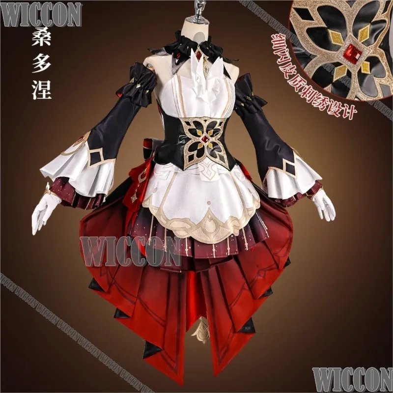 Фото Костюм для косплея Sandrone Marionette Genshin Impact: нарядное платье Лолиты в красно-белых тонах с париком для женщин, на Хэллоуин, Рождество, карнавал, мероприятия №2