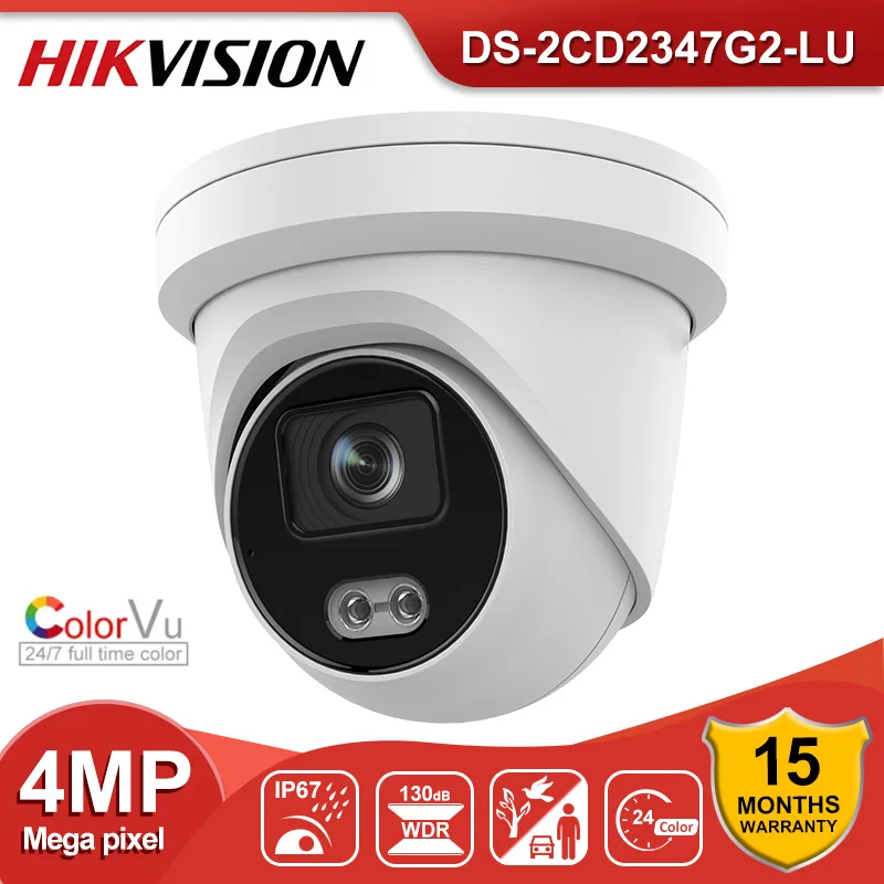 

Hikvision Original DS-2CD2347G2-LU 4MP ColorVu Security IP-камера 24/7, цветное изображение, встроенный микрофон IP67
