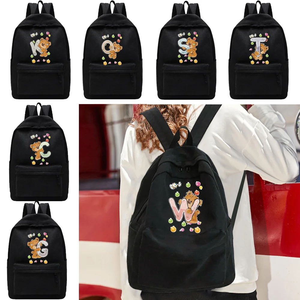 

Unisex Shoulders Backpack Women's Commute Backpacks Teen School Bag Sport Knapsack Bear Letter Print Large Capacity Laptop Bags