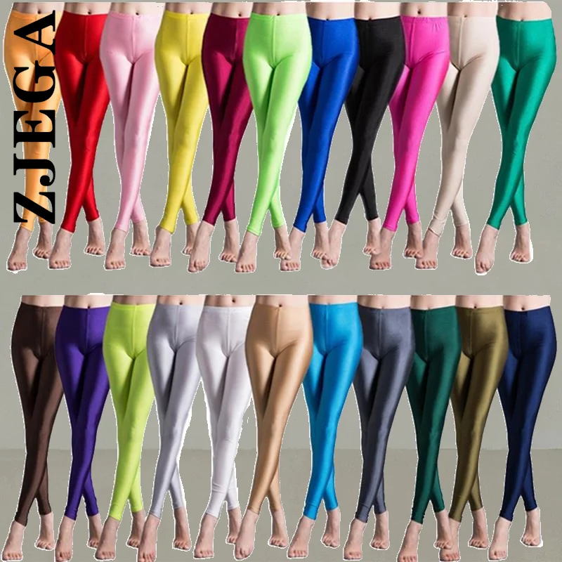 

Блестящие разноцветные леггинсы Zjega, женские блестящие флуоресцентные брюки, леггинсы, Лидер продаж, повседневные брюки