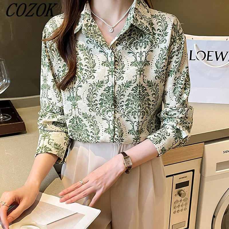 

Vintage Print Loose Chic Casual Blouse Women Autumn and Winter Office Ladies Blouses Modis 2023 New Dress Female