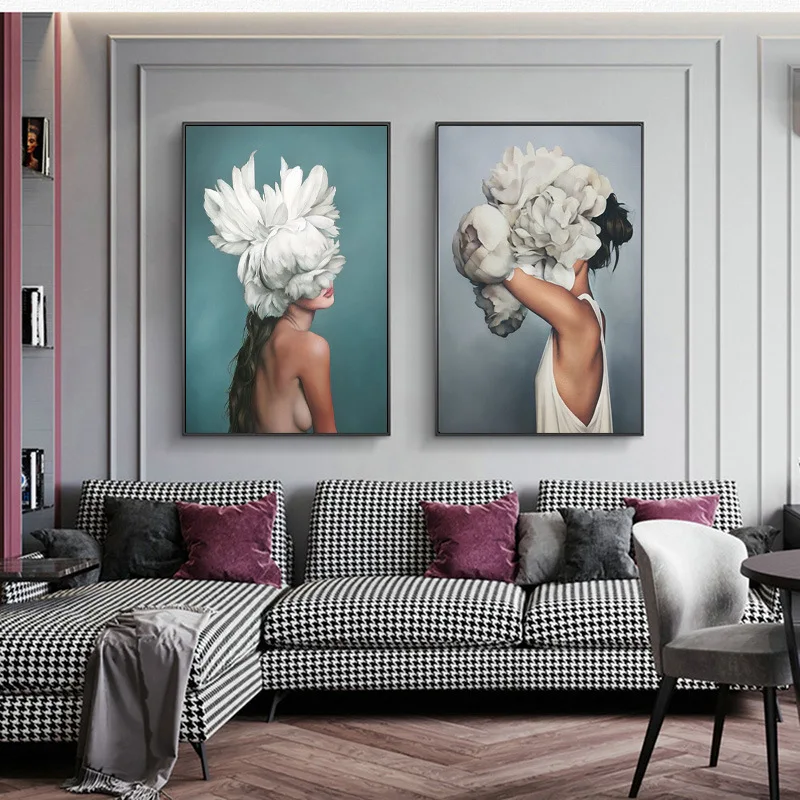 Картина на холсте настенное искусство декор для гостиной цветы Женский плакат
