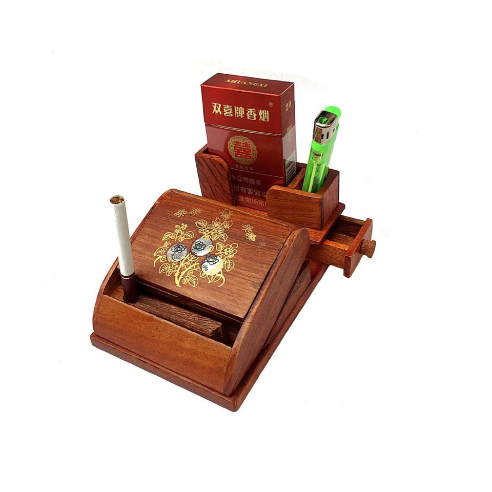 

Solid Wood Cigarettes Case Box Holder Automatic Ejection Case Lighter Storage Box with Flower Pattern for Smoking storage
