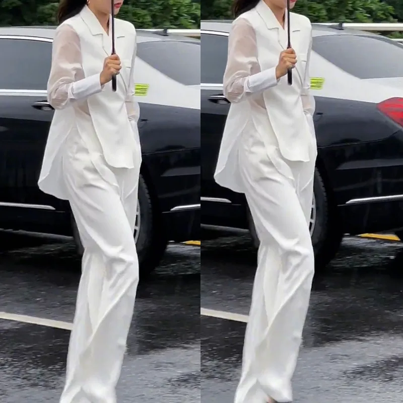 Женский костюм с широкими штанинами летняя белая сценическая одежда 2 шт./компл. |