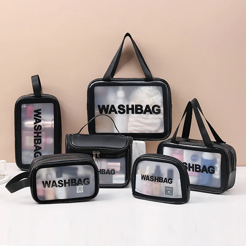 

PU Women Travel Storage Bag Cosmetic Bag Makeup Bag Travel Organizer Bags Waterproof Washbag Transparent Cosmetic Cases