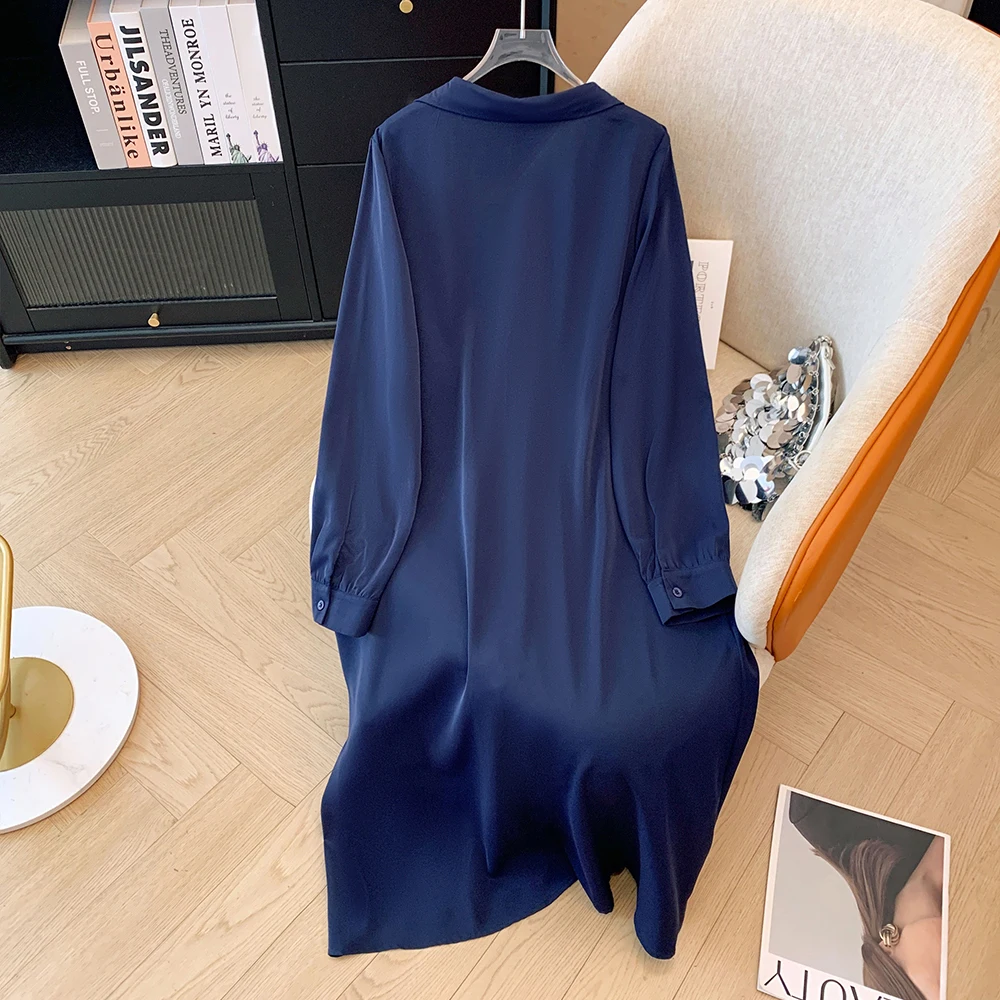 Женское весенне-осеннее повседневное свободное платье средней длины с v-образным