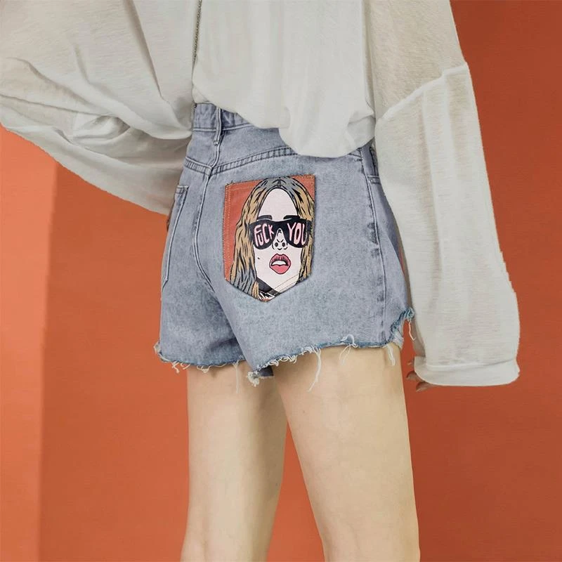 Anime Women's Denim Shorts Ripped Sexy Jeans Booty Cute Tight Print Kawaii Skinny Short Pants for Woman To Wear Mini Graphic XL