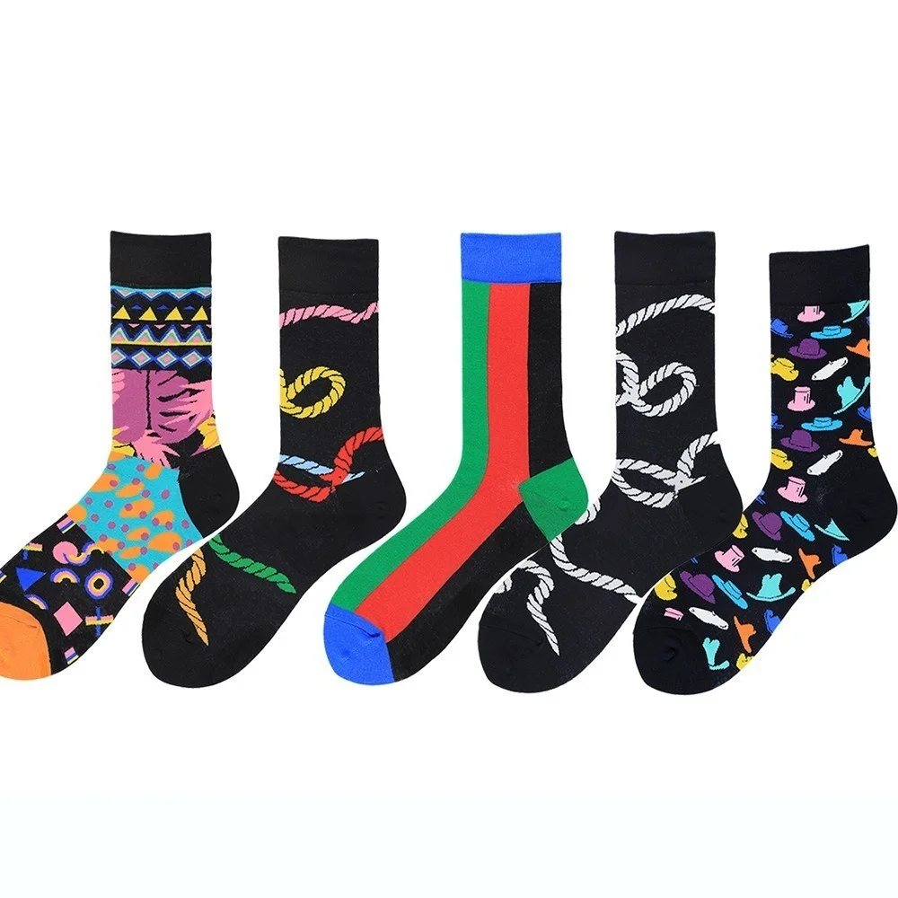 

Peonfly Quality Brand Mens Happy Geometry Socks Men Combed Cotton Calcetines Largos Hombre