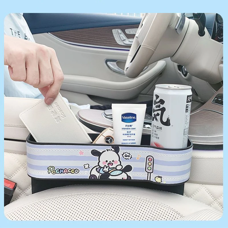 

Kawaii Sanrio Kuromi Cinnamoroll Pochacco Seat Gap High Capacity Storage Box Car Gap Armrest Box Auto Accessories Girl Gift