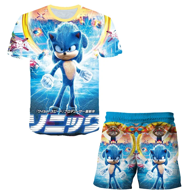 

Sonic 3D T Shirt Suit Boy Girl Children Summer Fashion Short Sleeve+Short pants Printed Anime Suit Cool Tops+Casual Shorts