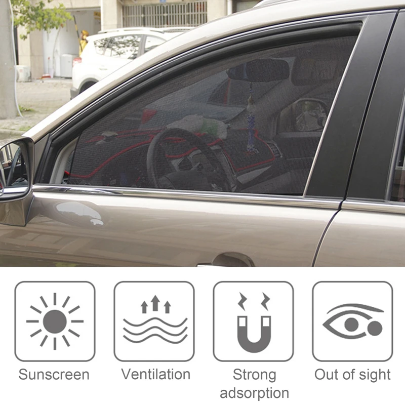 

1Pcs Car Universal Side Window Magnetic Sunshade Film Mesh Sun Visor UV Protection Frame Curtain for Front and Back Seats Black