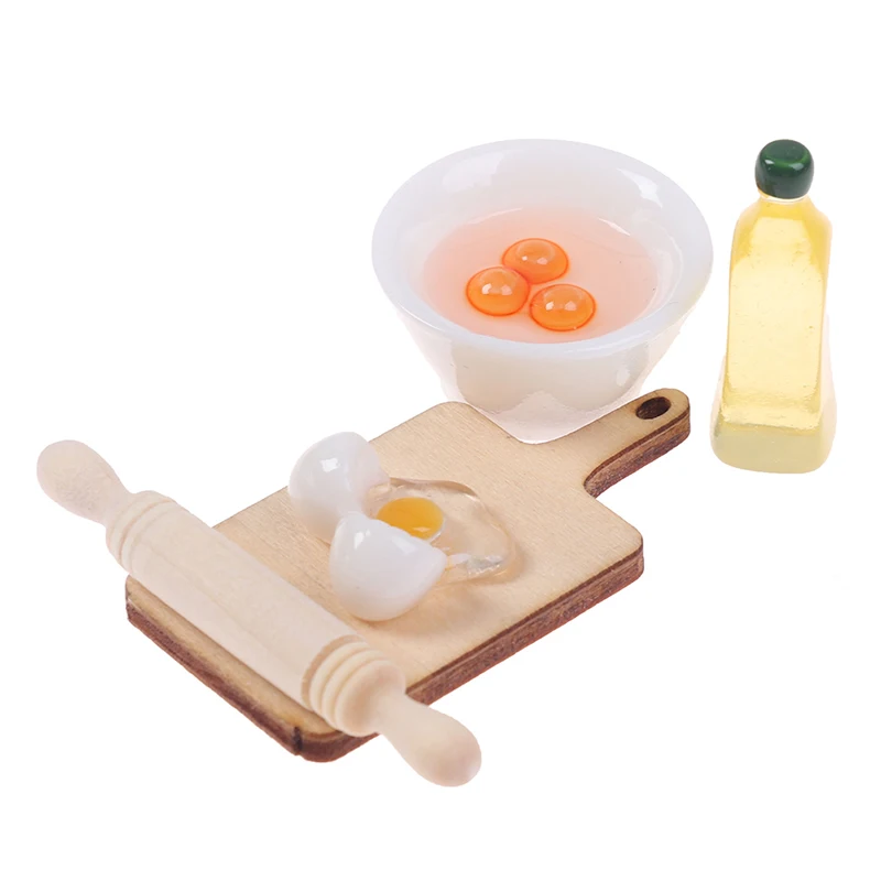 

5Pcs/Set Cute Rolling Pin Egg Bowl Olive Oil Set Kitchen Accessories 1:12 Dollhouse Miniature