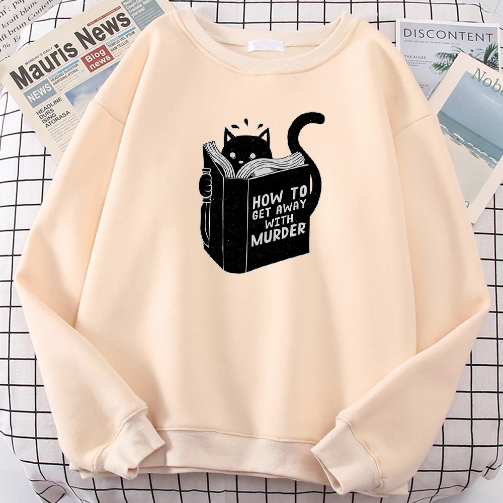 

Black Cat Reading Book Mens Sweatshirt How To Get Away With Murder casual tracksuit Retro Street Crewneck oversized Male Hoodie