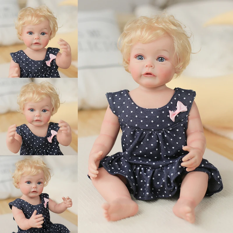 

48CM FUll body Silicone Reborn Toddler Girl Princess Sue-Sue Hand Rooted Hair short blond hair waterproof High Quality Art Doll