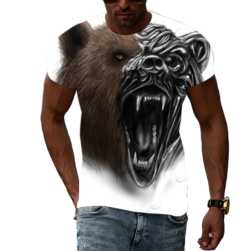 

2022 Summer Bear Tshirt Men Animal 3D Printing T Shirt Cool T-shirt Punk Rock Fitness Street Oversized Casual Tops Mens Clothing