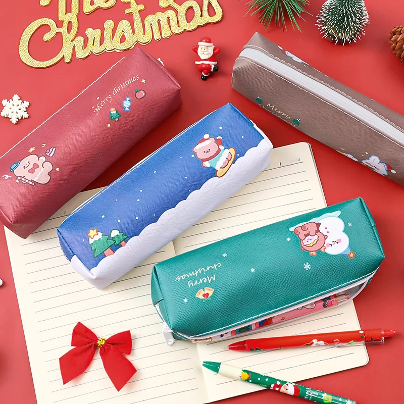 

Милый мультяшный новогодний чехол для карандаша, вместительный пенал для учеников с рождественской елкой, многофункциональный пенал для к...