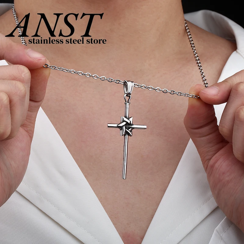 

Dropshipping Stainless Steel Cross With Star Pendant Necklace With Fashion For Man Women Accessories Birthdays Gift Freeshipping