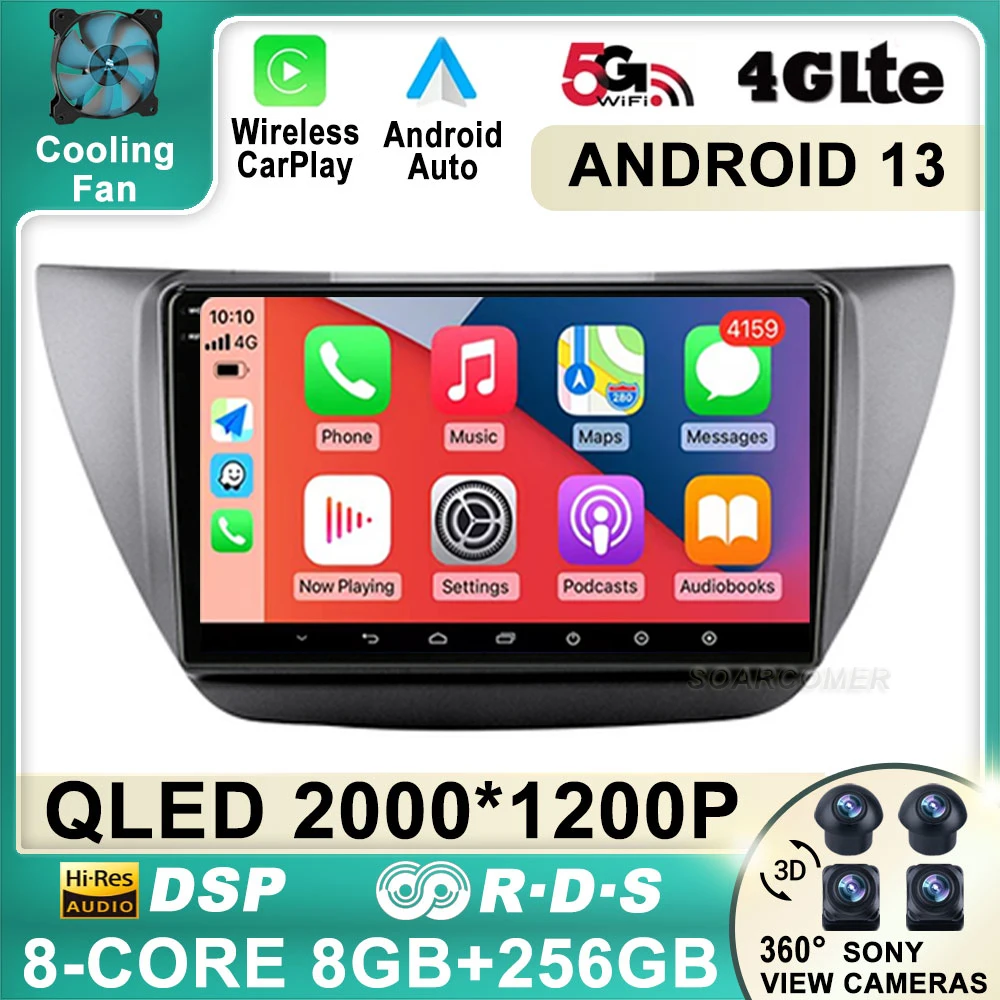 

Автомобильный радиоприемник 9 "Android 13, видеоплеер для Mitsubishi Lancer 9 CS 2000 - 2010 4G, мультимедийный стерео беспроводной Carplay, GPS-навигация