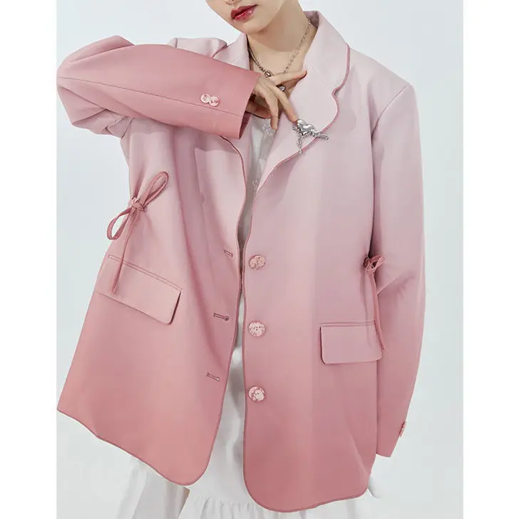 

Tailored Coat Women 2022 Spring New Full Bow Gradient Office Lady Single Breasted Colorful Blazer Jacket for Women Coat