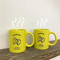yellow puppy mug solid color cartoon pet ceramic bottle with handle early to bed early to rise breakfast heat resistant milk cup