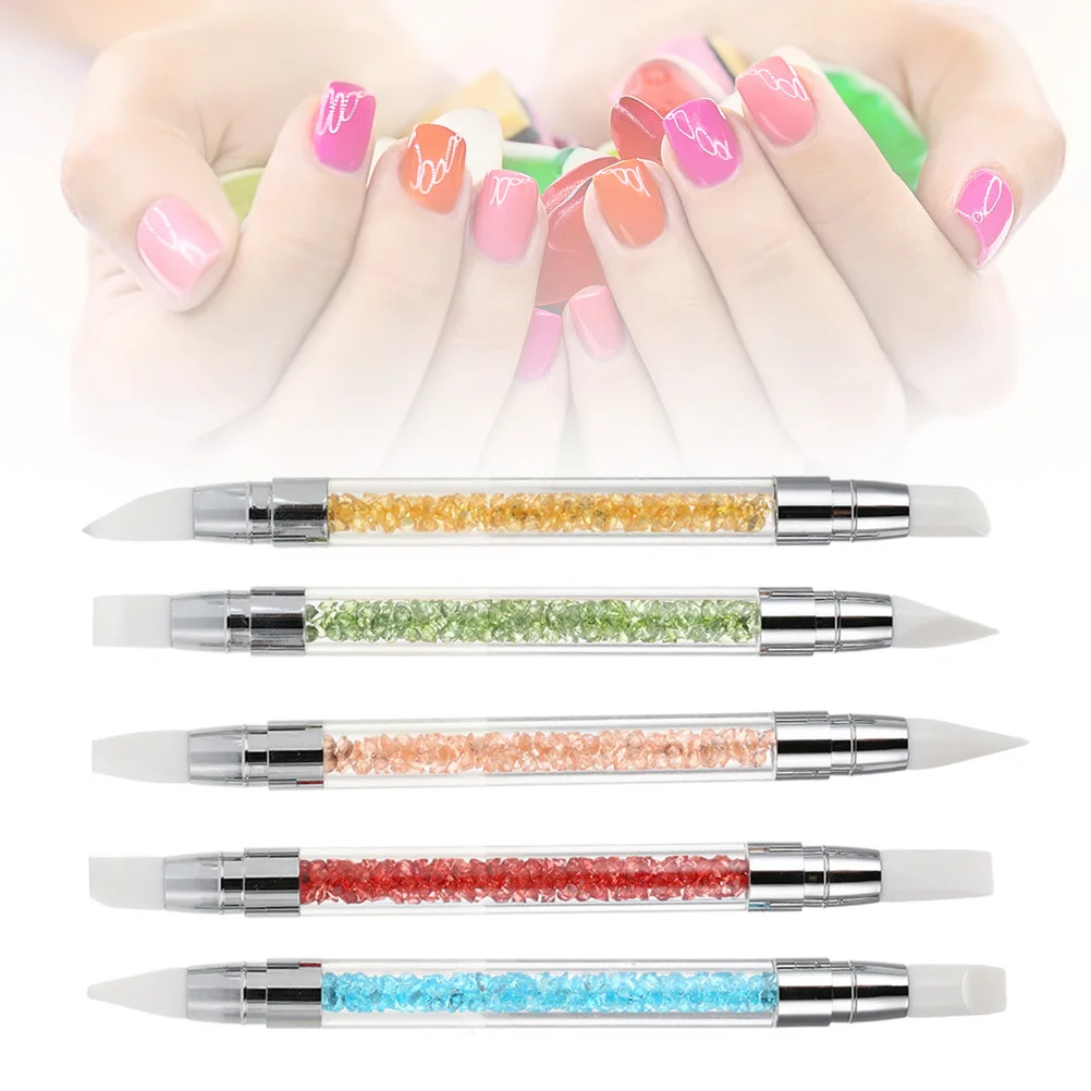 

5pcs Nail Sculpture Carving Pen Kit Silicone Double Head Painting Brushes for 3D Effect Shaping Drawing Tools (Random Brushless