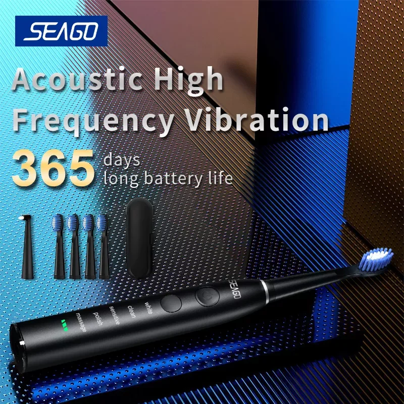 

Seago Electric Sonic Toothbrush SG-575 USB Charge Rechargeable Adult Waterproof Electronic Tooth Brushes Replacement Heads Gift