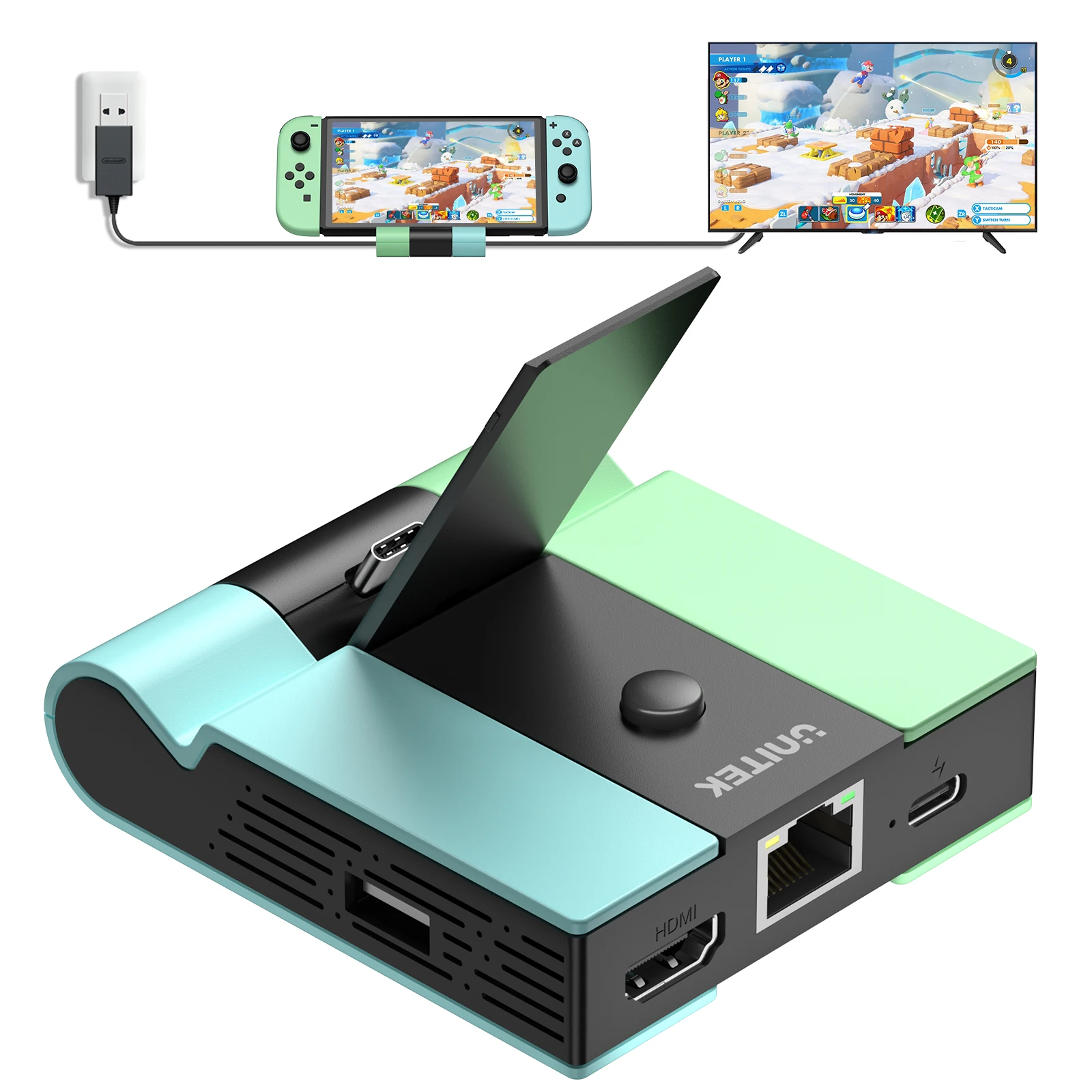 

Unitek Game Dock for Nintendo Switch Oled with USB C PD 45W LAN Gigabit Ethernet 4K HDMI HUB Gaming Docking Station for Smart TV