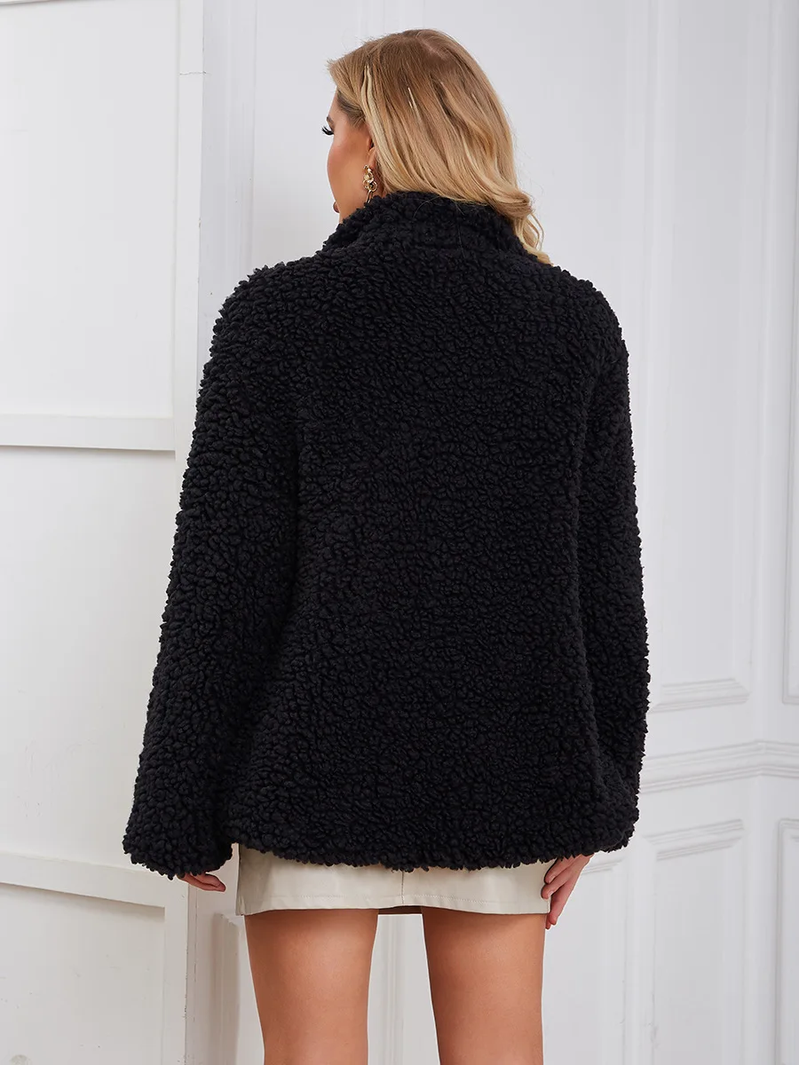 2022 new faux fur coat women's pure color autumn-winter warm plush