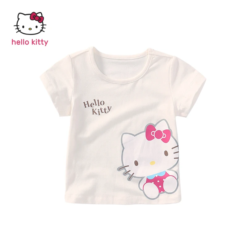 

Детская одежда Hellokitty, хлопковая Футболка с круглым вырезом и коротким рукавом для девочек, топ, милая детская одежда на весну и лето