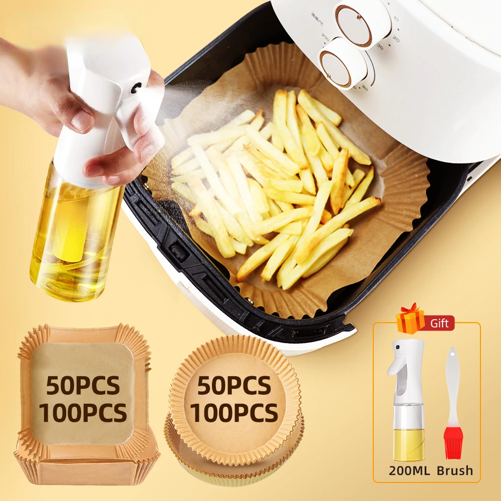 

Air Fryer Disposable Paper Liner Set Parchment Paper for Kitchen Baking Paper Non-stick Air Fryer Paper with Oil Spray Bottle