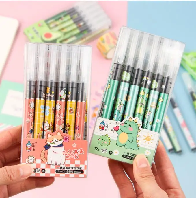 

36 pcs/lot Straight Liquid Gel Pen Cartoon Cat Dinosaur Animal black Ink Pens Promotional Gift Stationery School Supplies