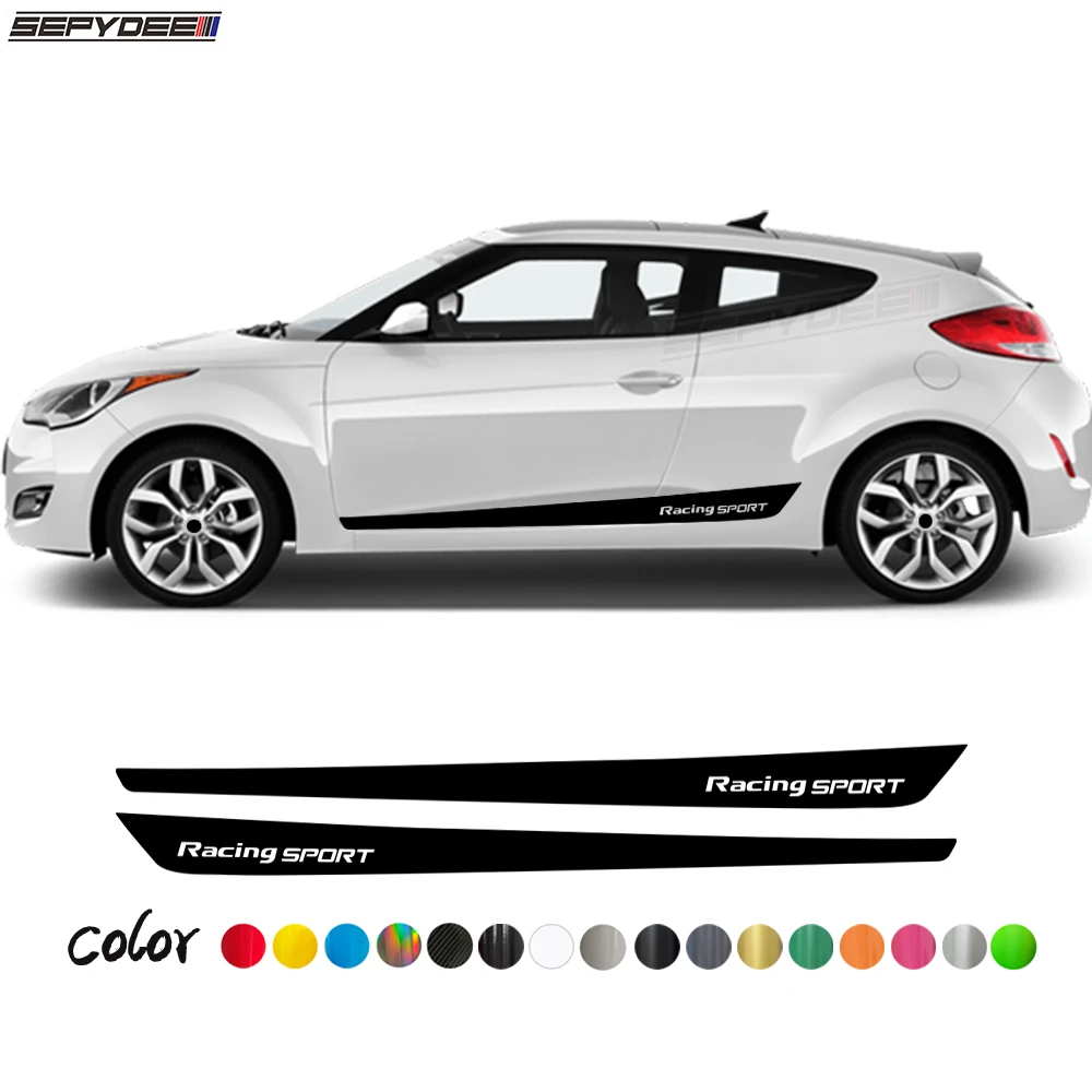 

2Pcs Racing Sport Car Door Side Skirt Stickers for Hyundai Veloster Auto Body Long Stripes Decor Vinyl Decals Car Accessories
