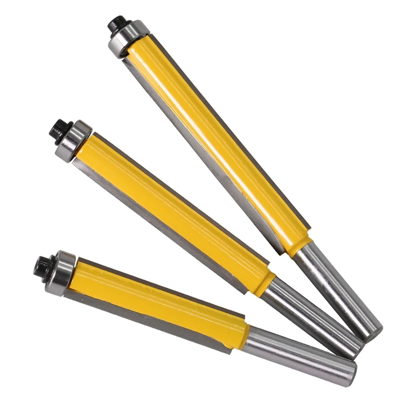 

3 Pcs 8Mm Shank Flush Trim Router Bit With Bearing For Wood Tungsten Carbide Milling Cutter For Wood Woodworking Tools
