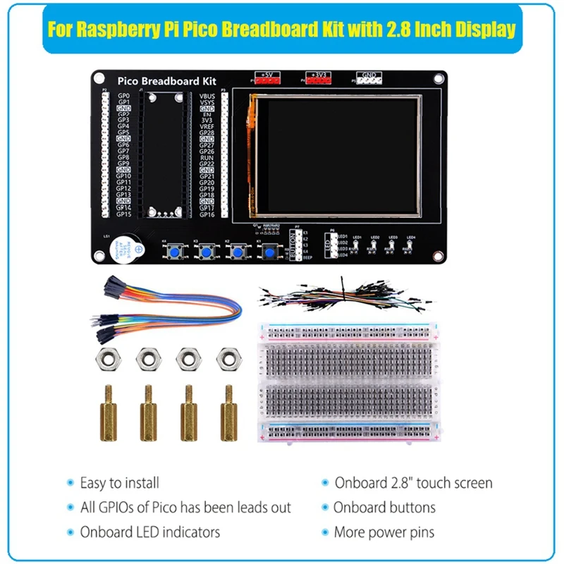 

Electronic Breadboard Kit With 2.8 Inch Touch Screen Display LED Indicator For Raspberry Pi Pico Breadboard Kit
