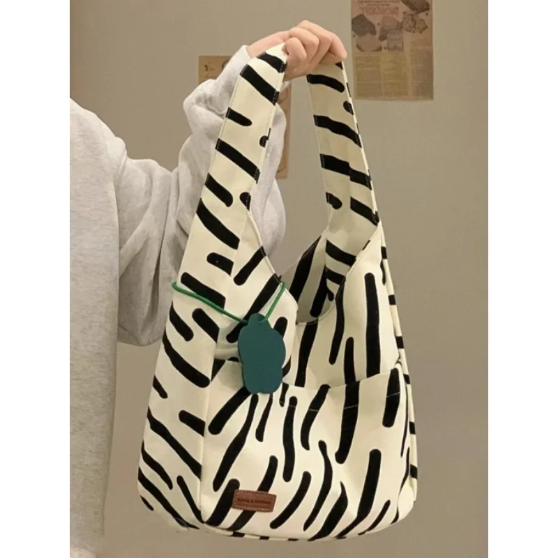 

Zebra Canvas Bag College Style 2023 Student Class Handbag Large Capacity Fashion Casual Totes Soft Shoulder Hand Bags for Women