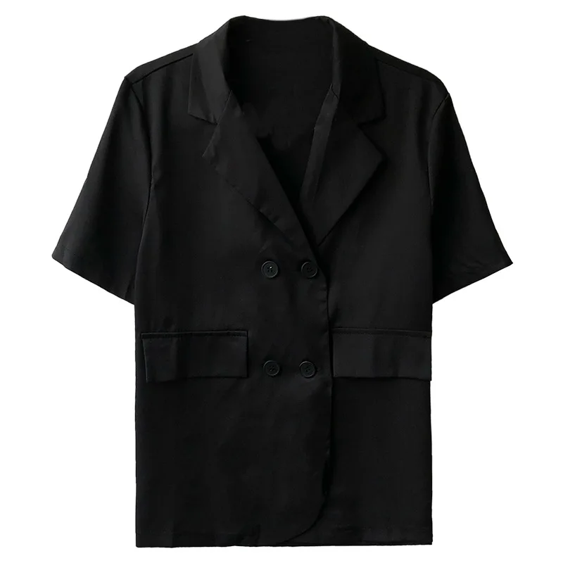 Spring Summer Chic Casual Blazer Women Cute Streetwear Korean Fashion Commute Short Sleeve Blazer Preppy Style Clothes Work Wear