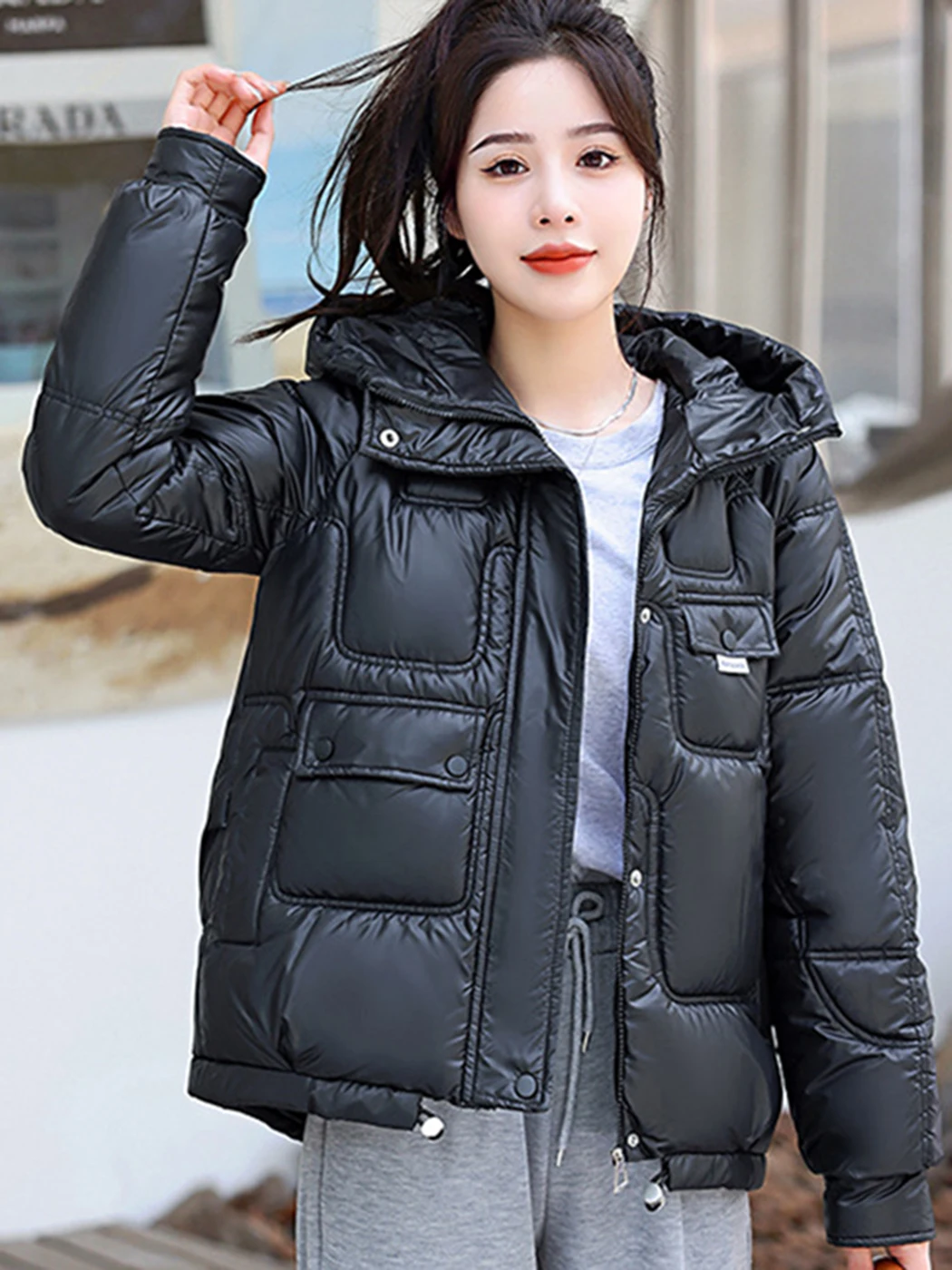 

Женская зимняя куртка-пуховик, модная простая однотонная Повседневная стеганая куртка на молнии с карманами и капюшоном, женские парки, пальто, новинка 2022